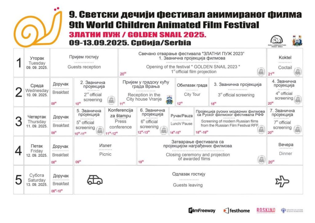 Светски дечји фестивал „Златни пуж 2025“ од  9. до 13. септембра