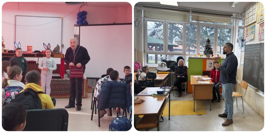 Писци Стеван Милошевић и Власта Ценић у дружењу са школарцима